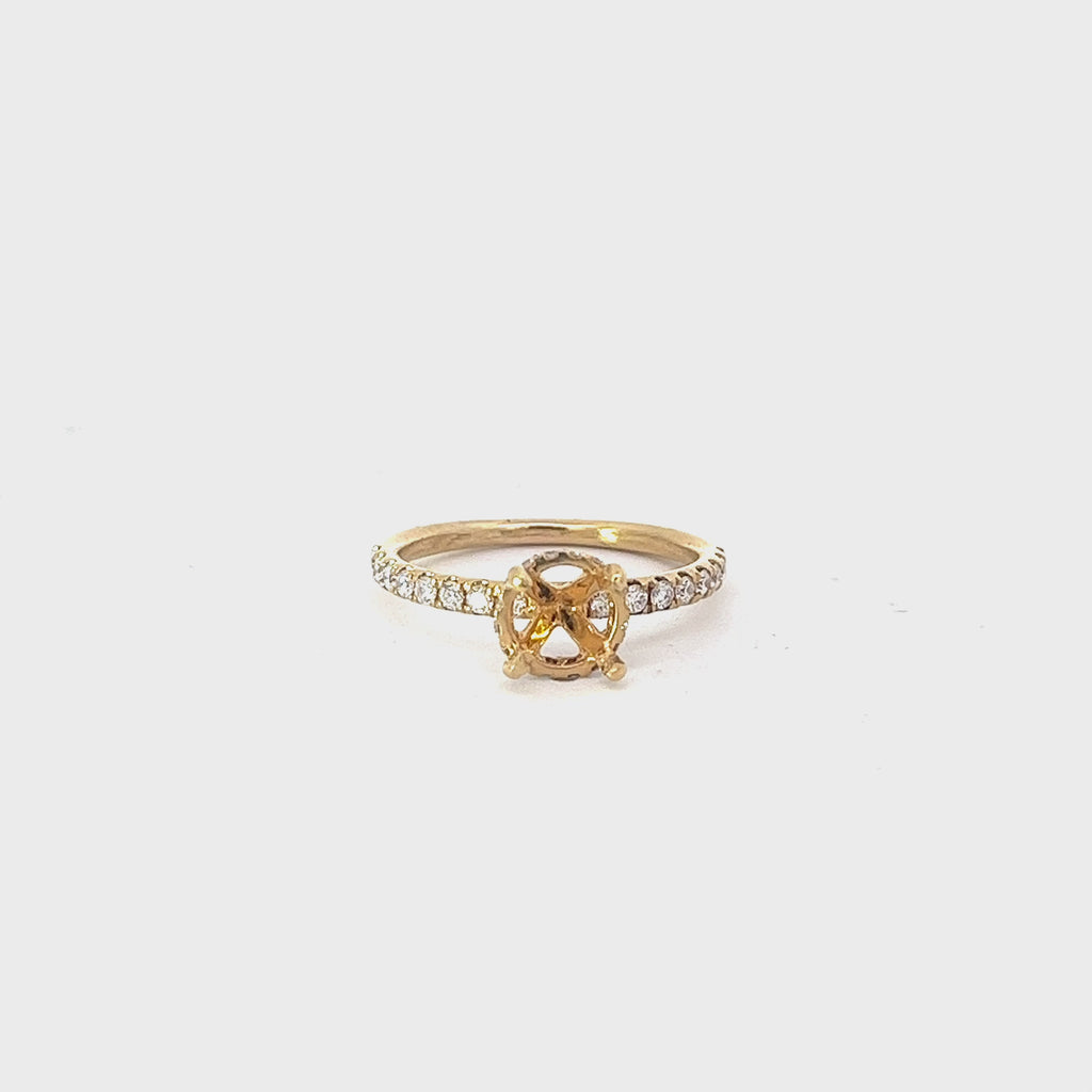 18k Yellow Gold .35ct F VS2 Solitaire Mounting For 1.00ct Round Diamond with Thin Diamond Shank and Under Halo