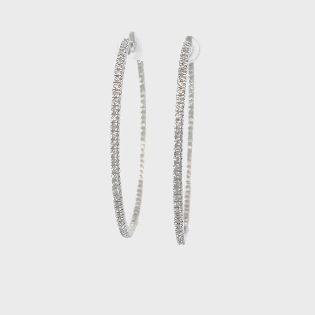 14k White Gold 2.58ct H VS2 Round Diamond inside/out Hoop Earrings 3"inch