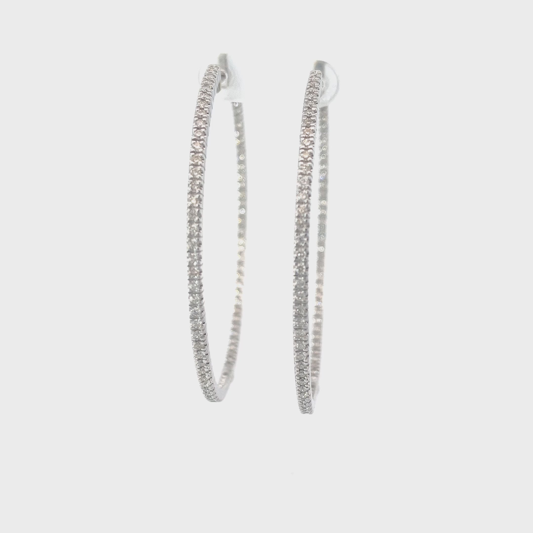 14k White Gold 2.58ct H VS2 Round Diamond inside/out Hoop Earrings 3"inch