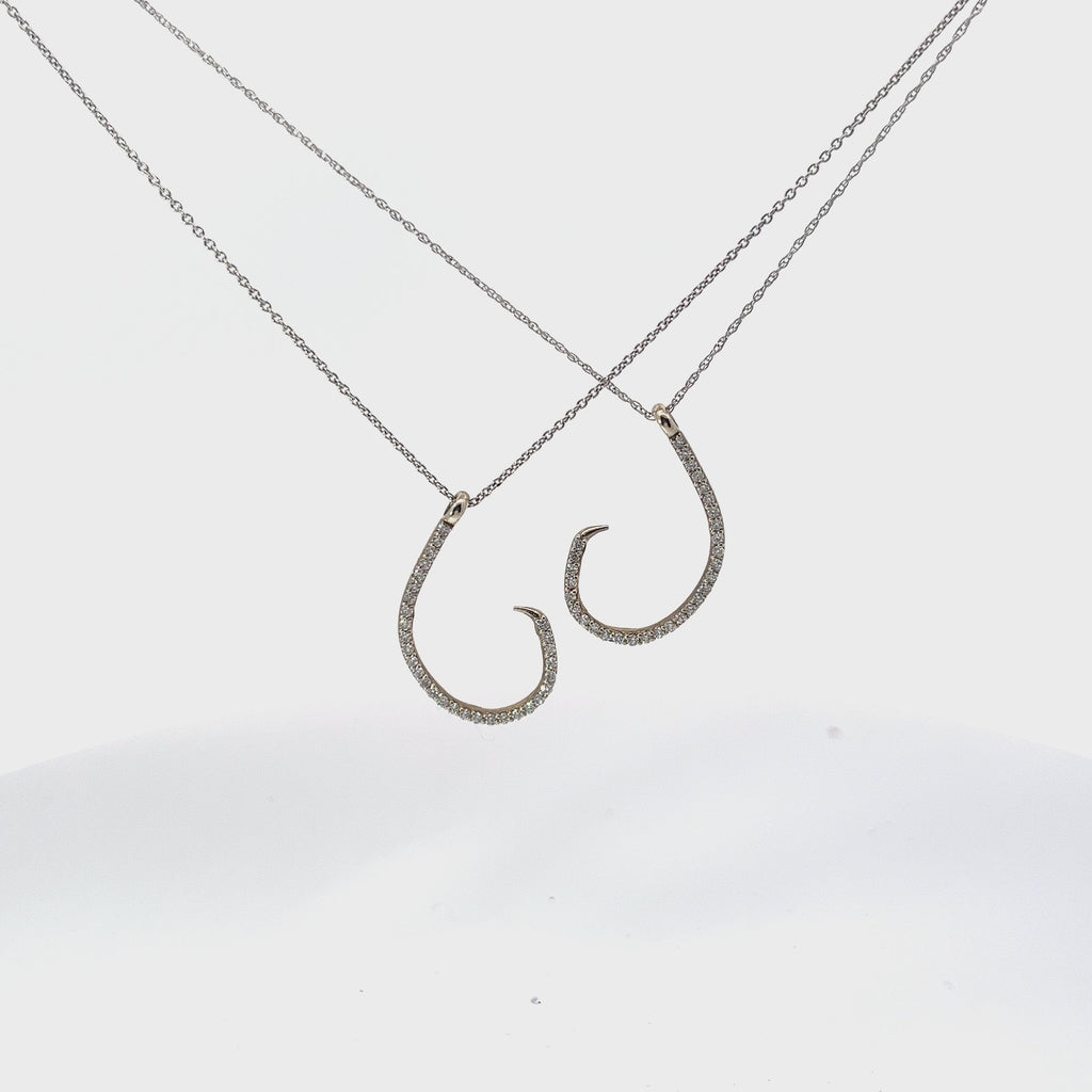 14k White Gold .28ct G VS2 Round Diamond Fish Hook Necklace