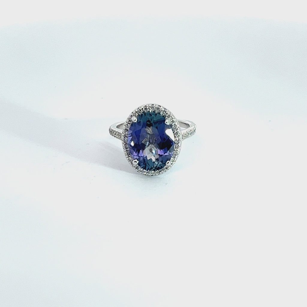 14k White Gold 3.85ct Oval Tanzanite/ .75ct  FVS2 Round Diamond Ring Certified By AGL #1089326