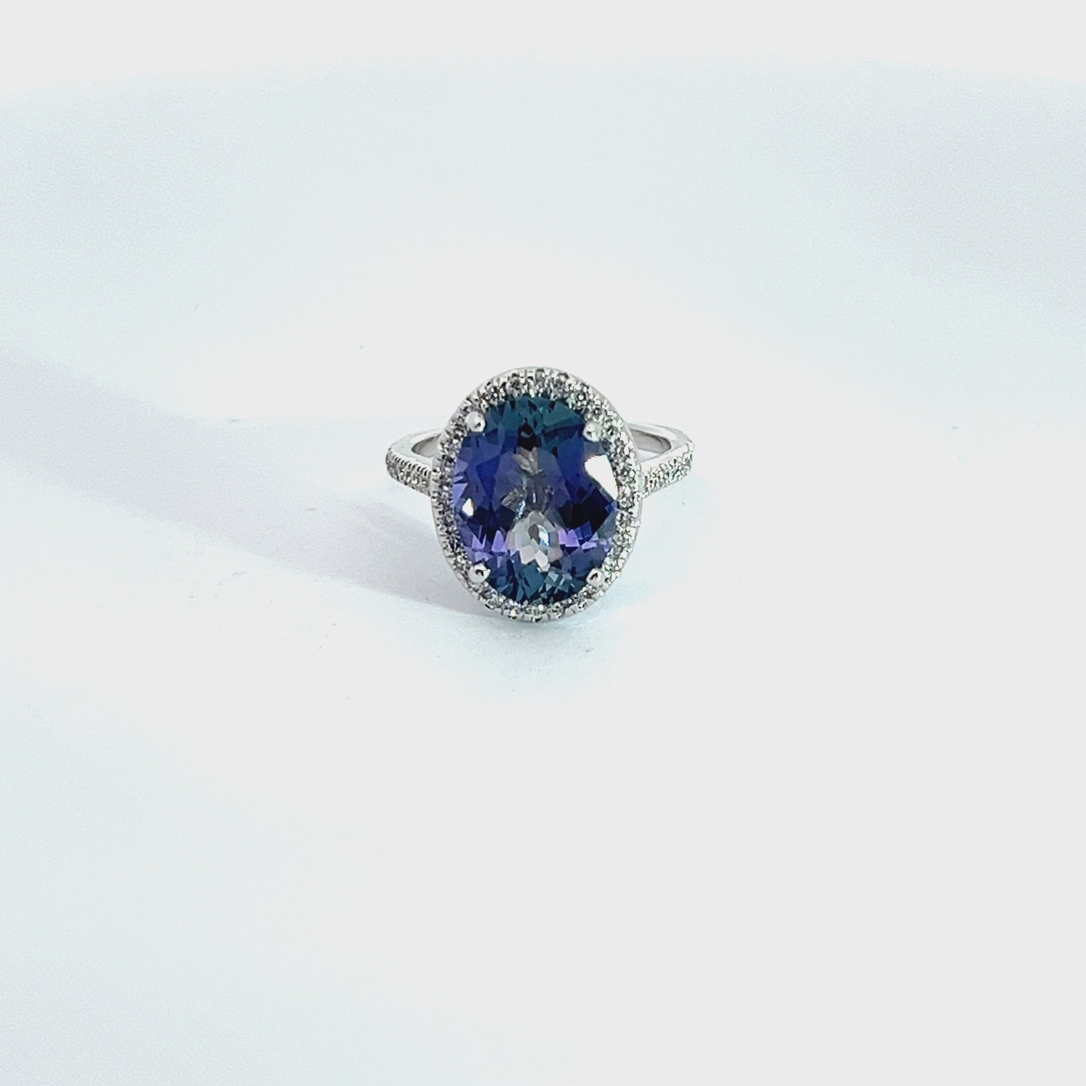 14k White Gold 3.85ct Oval Tanzanite/ .75ct  FVS2 Round Diamond Ring Certified By AGL #1089326