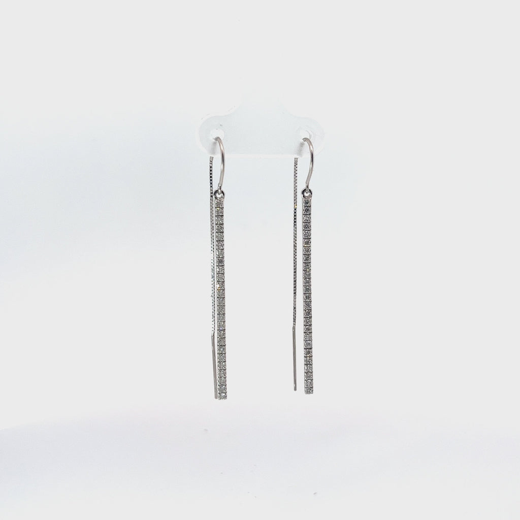 14k White Gold .35ct H SI1 Round Diamond Dangle Bar Earrings