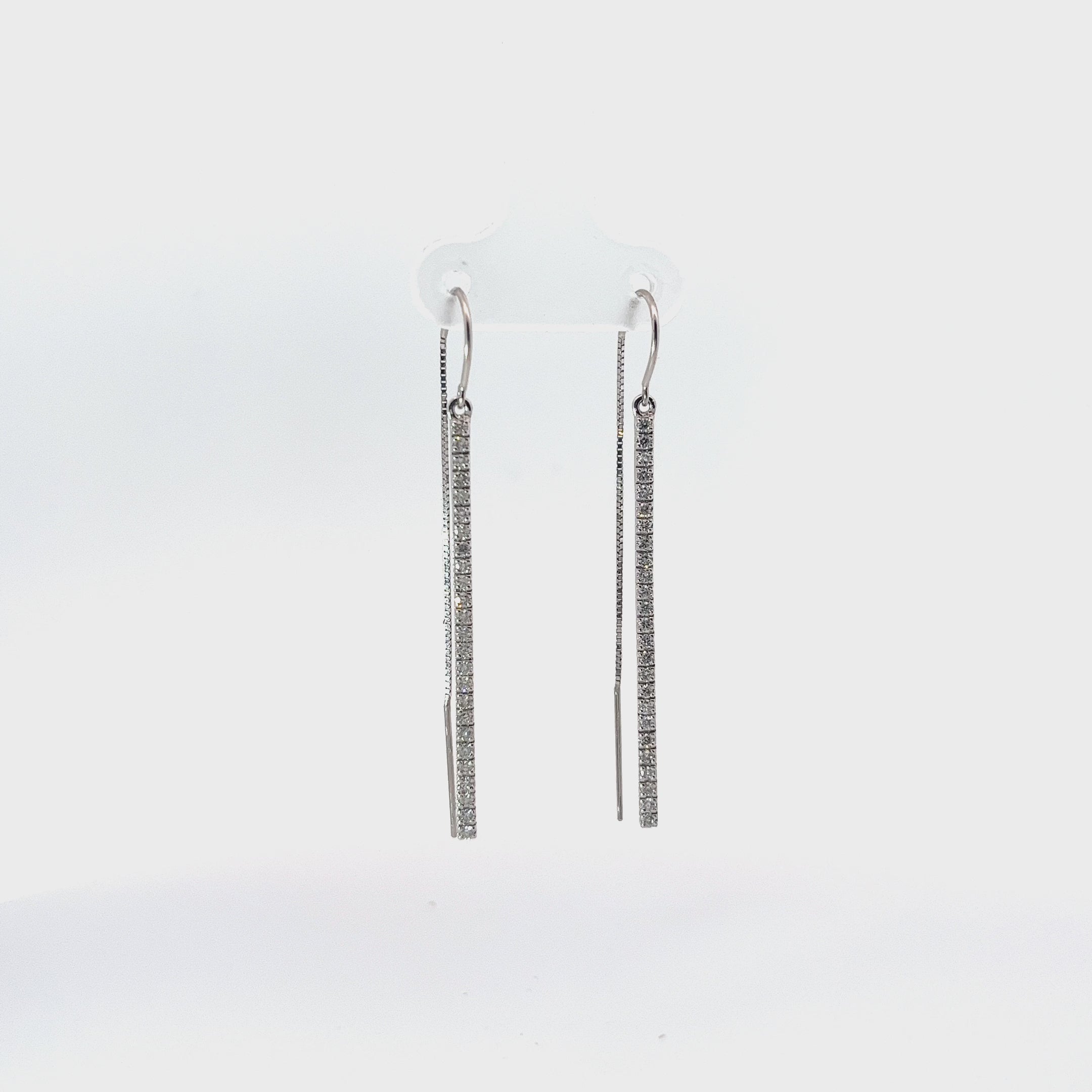 14k White Gold .35ct H SI1 Round Diamond Dangle Bar Earrings