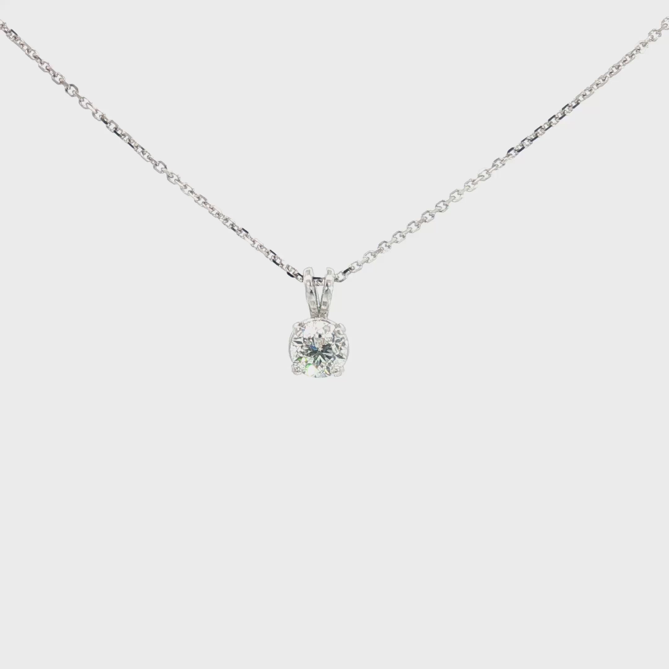 14k White Gold .70ct G SI1 Round Diamond 4 Prong Solitaire Diamond Pendant