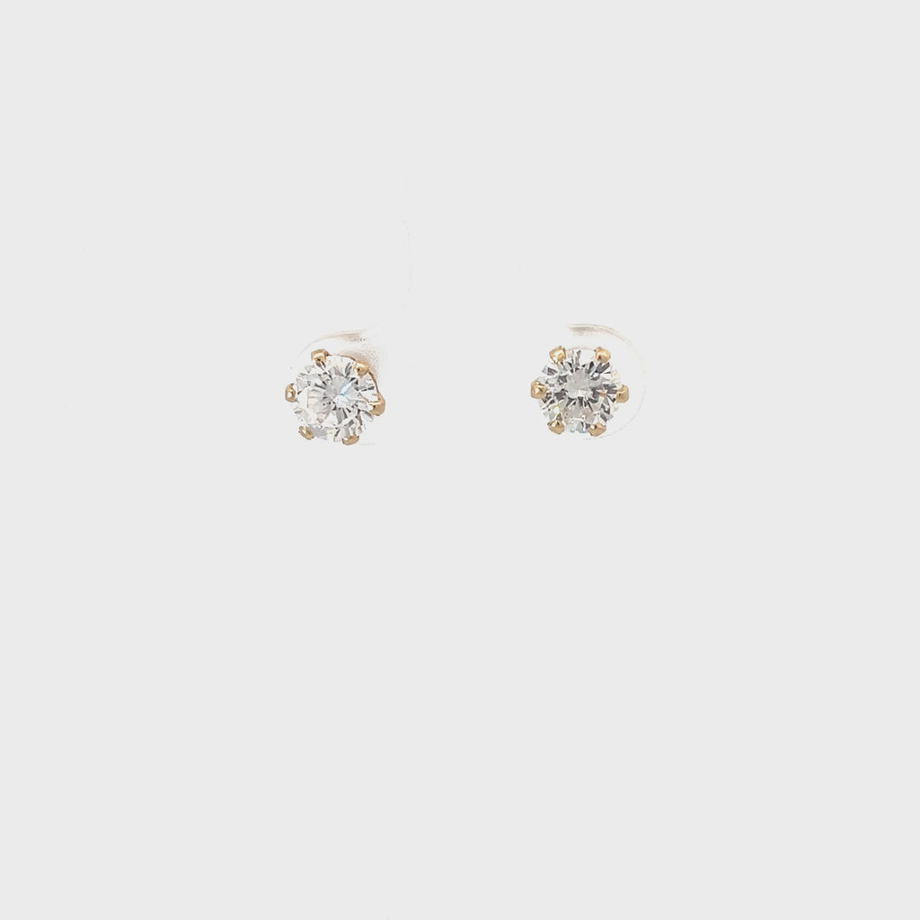 14K Yellow Gold 1.36ct H SI1 Round Diamond Vintage 6 Prong Stud Earrings