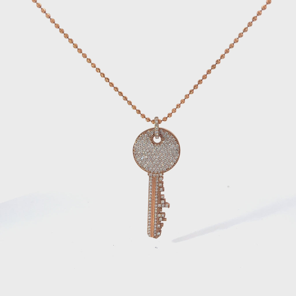 14k Rose Gold 2.00ct F VS2 Round Diamond Key Necklace