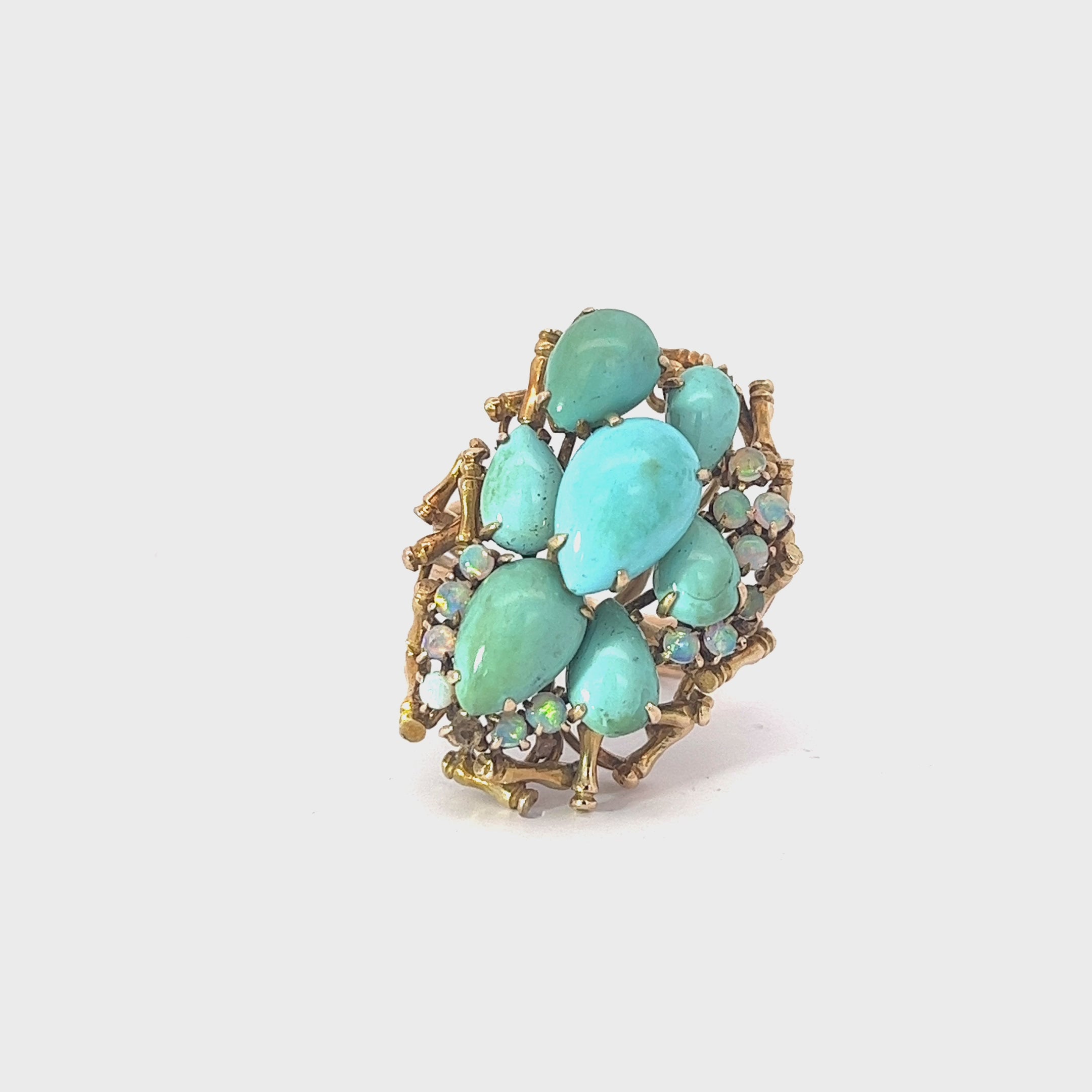 14k Yellow Gold Vintage Opal and Turquoise Ring