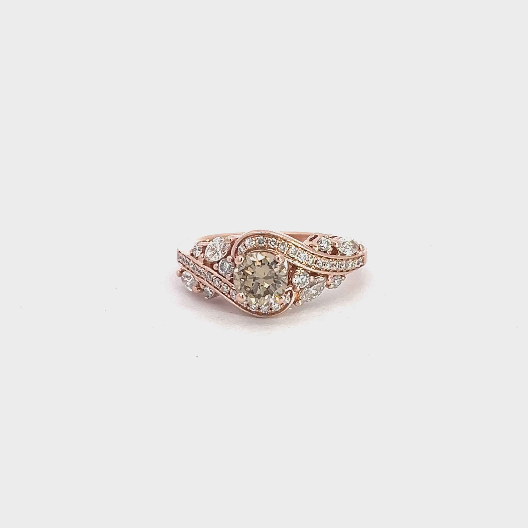 14k Rose Gold .75ct Round Chocolate Champagne/.75ct VS2 Marquise and Round Diamond Ring
