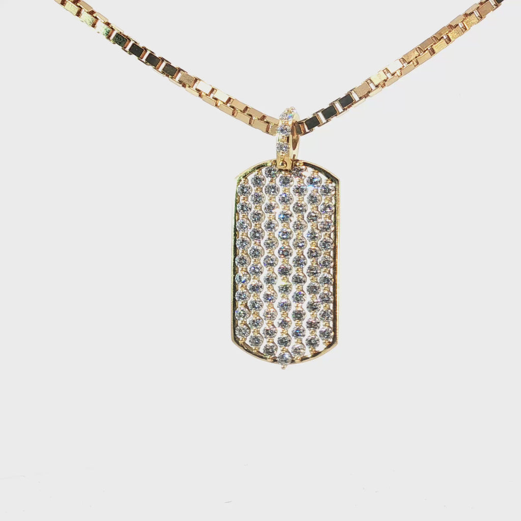 18k Yellow Gold 4.00ct E VS1 Round Diamond Dog Tag Pendant