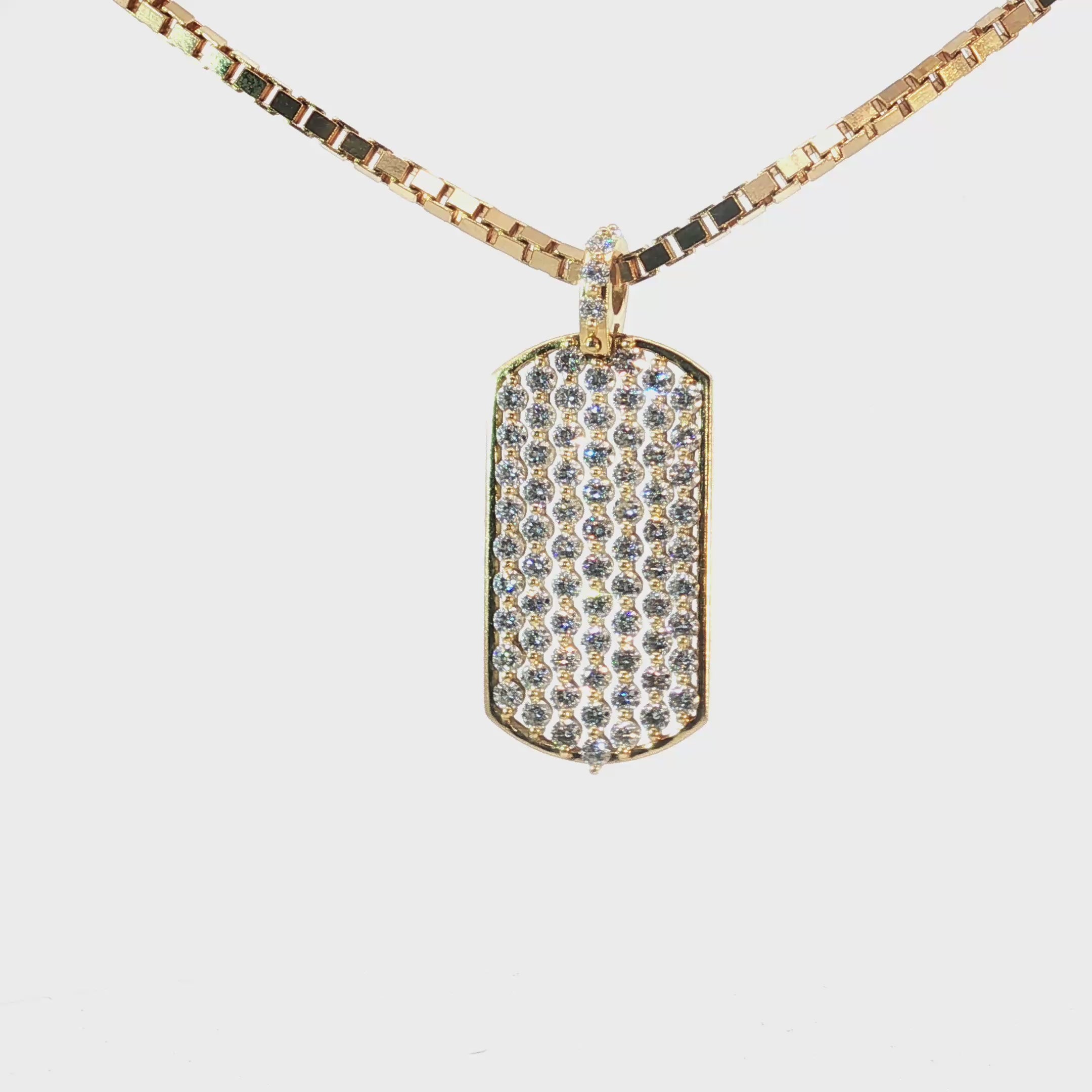 18k Yellow Gold 4.00ct E VS1 Round Diamond Dog Tag Pendant