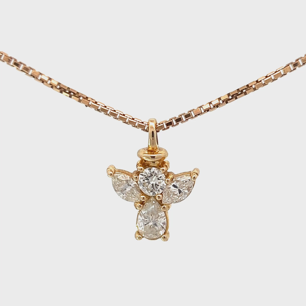 14k Yellow Gold 1.30ct H VS2 Round, Pear Shape and Marquise Diamond Angel Pendant