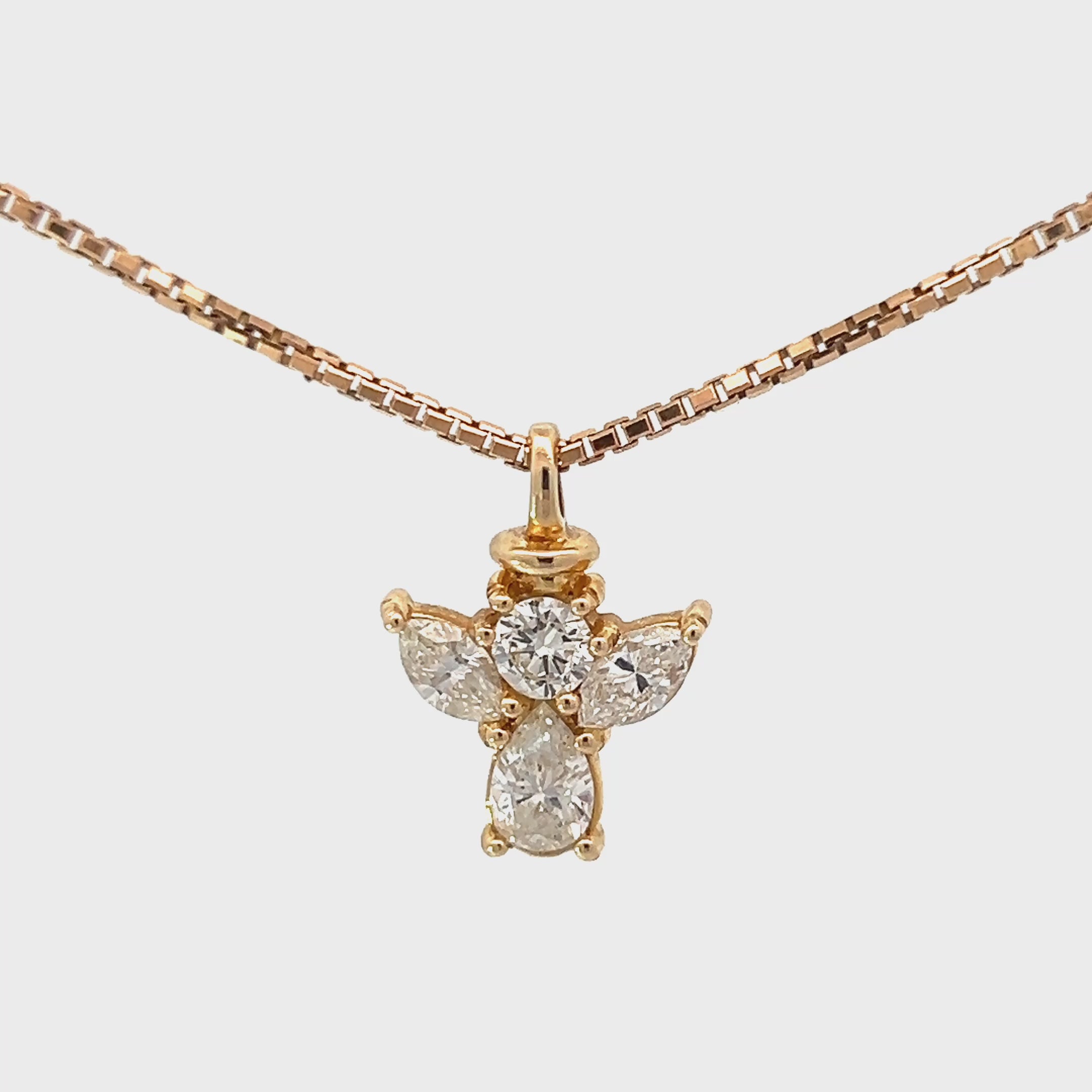 14k Yellow Gold 1.30ct H VS2 Round, Pear Shape and Marquise Diamond Angel Pendant