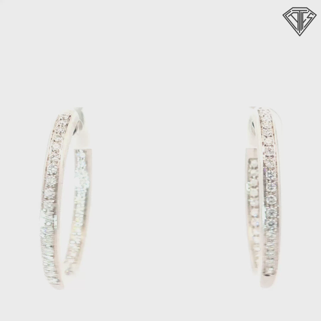 18k White Gold 1.00ct F VS2 Round Diamond Inside/Out Hoop Earrings 17.8 gram 1 1/2" inch
