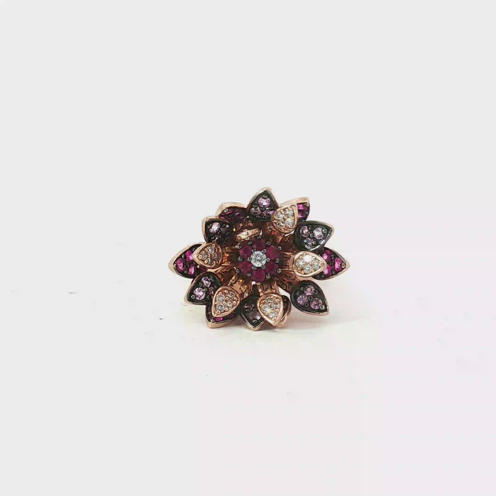 14k Rose Gold Pink Sapphire/Ruby and Diamond Lotus Flower Ring