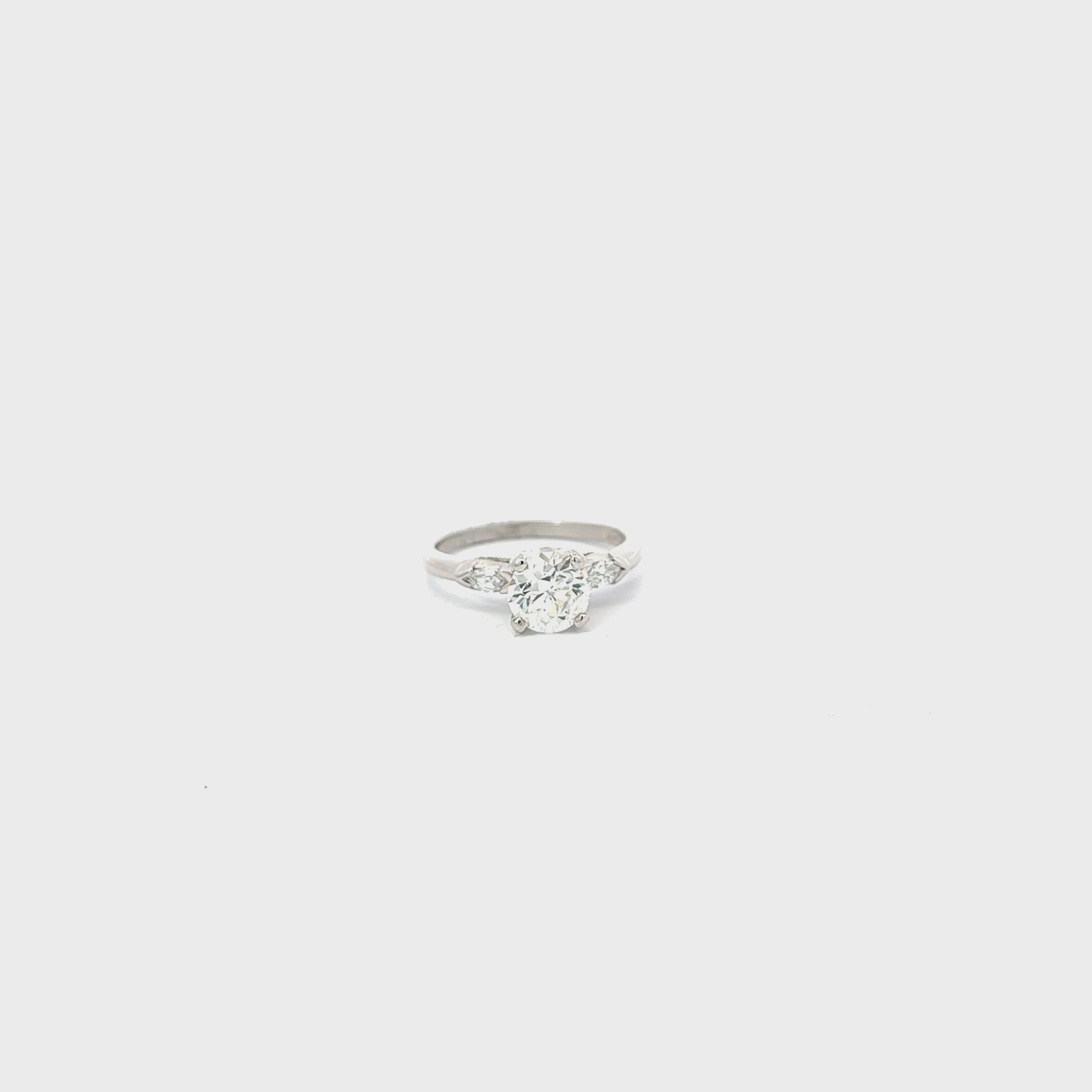 Platinum 1.15ct J SI2 Old Mine Cut and .20ct G VS2 Round Diamond engagement ring Certified by GIA #2225949489