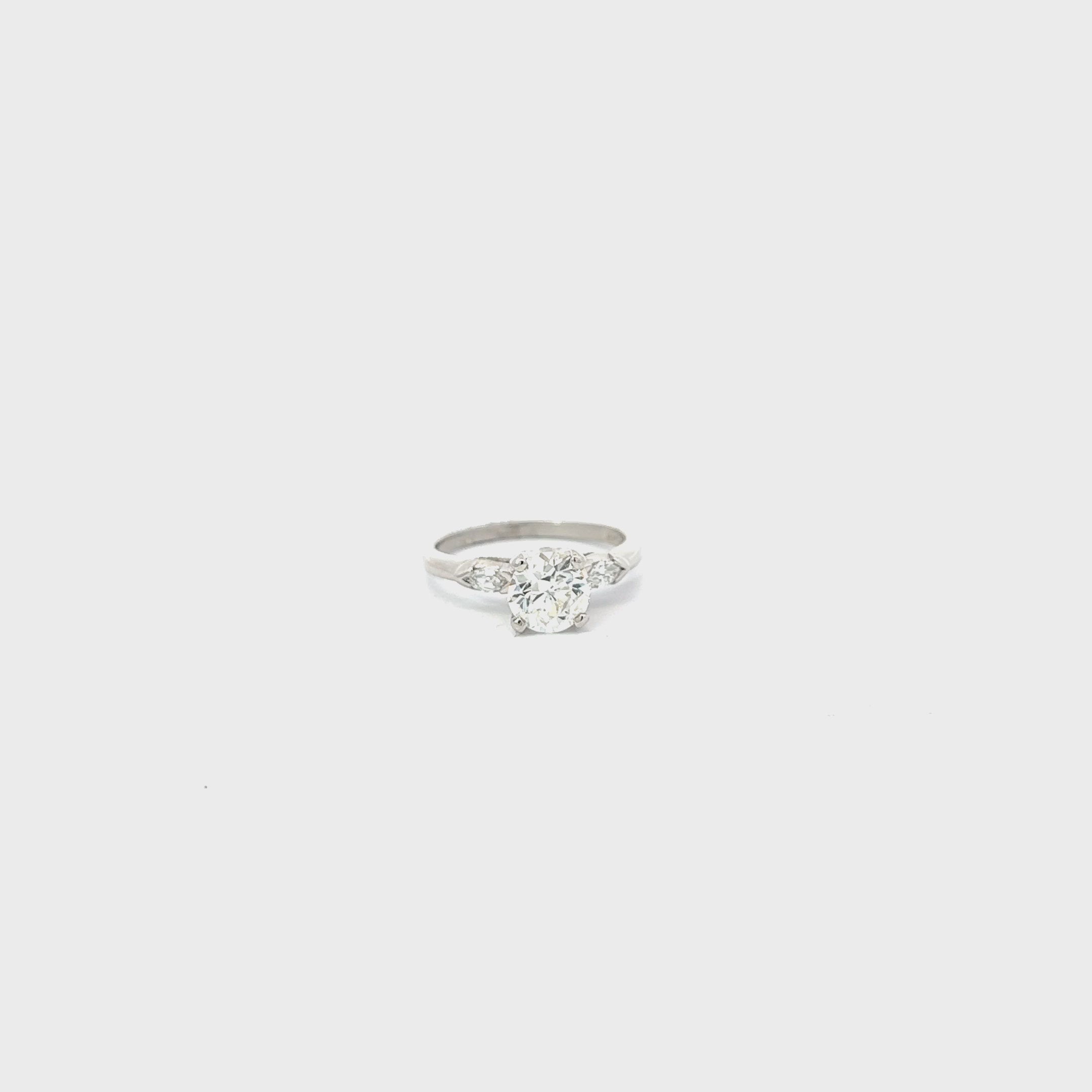 Platinum 1.15ct J SI2 Old Mine Cut and .20ct G VS2 Marquise Diamond Engagement Ring Certified by GIA #2225949489