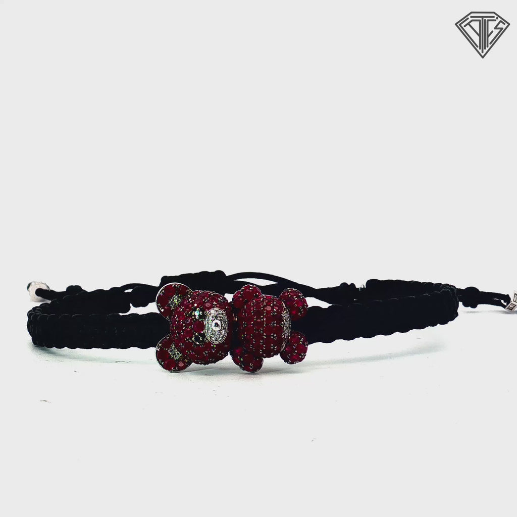 18k White Gold  Round Ruby and Round Diamond Teddy Bear Cord Bracelet Design By Pippo Perez