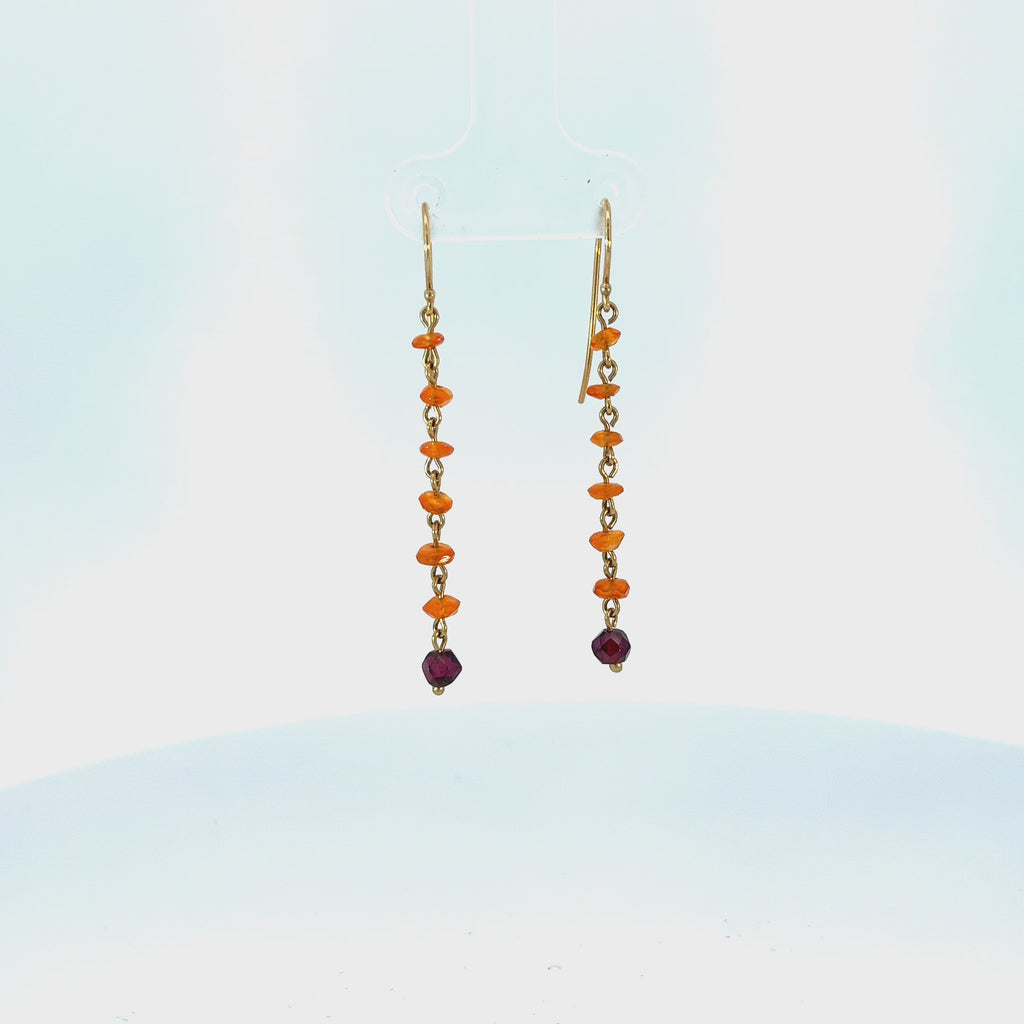 14k Yellow Gold Mexican Opal and Garnet Drop Earrings