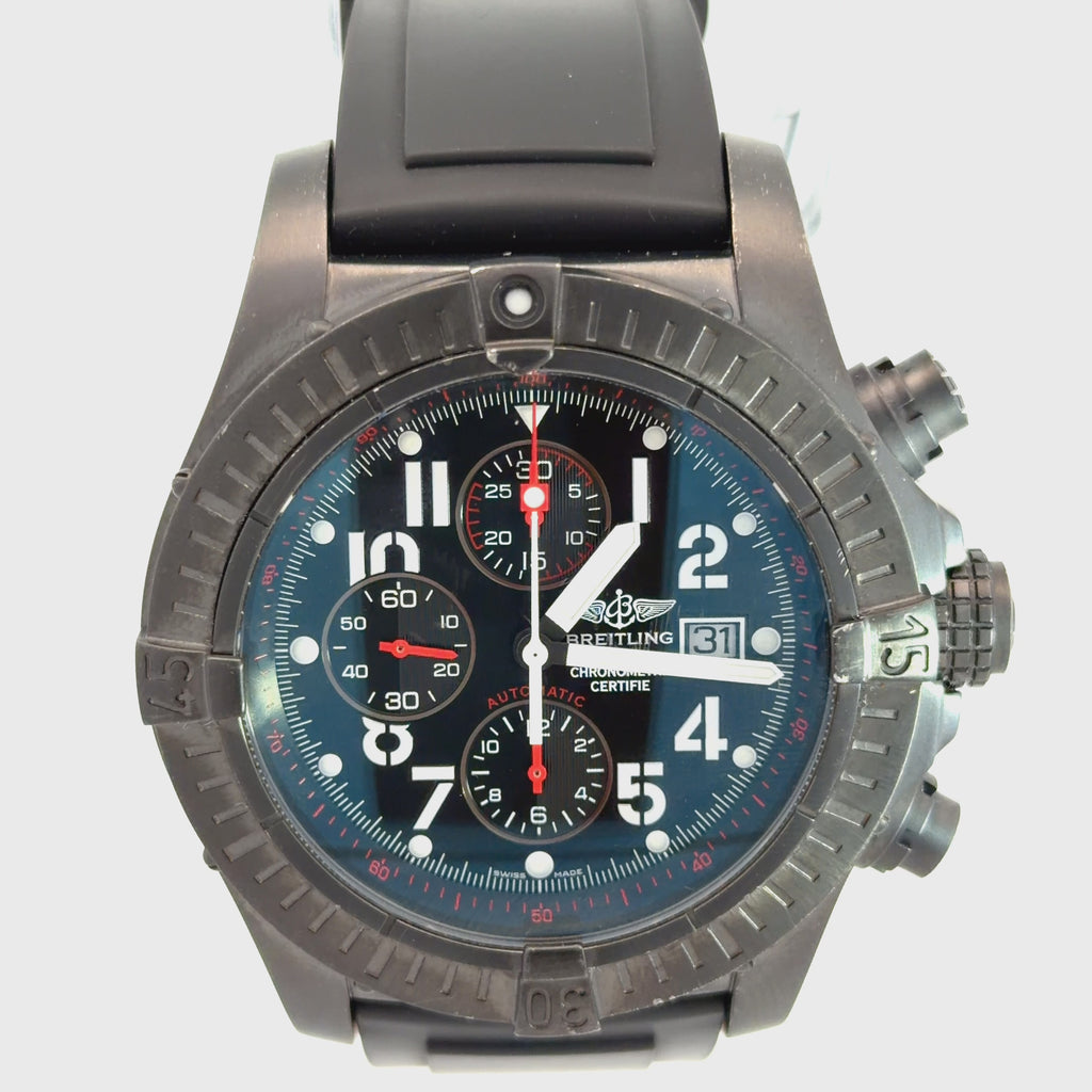 Pre-Owned Super Avenger Black Breitling Watch/ Black Rubber Strap/ Date