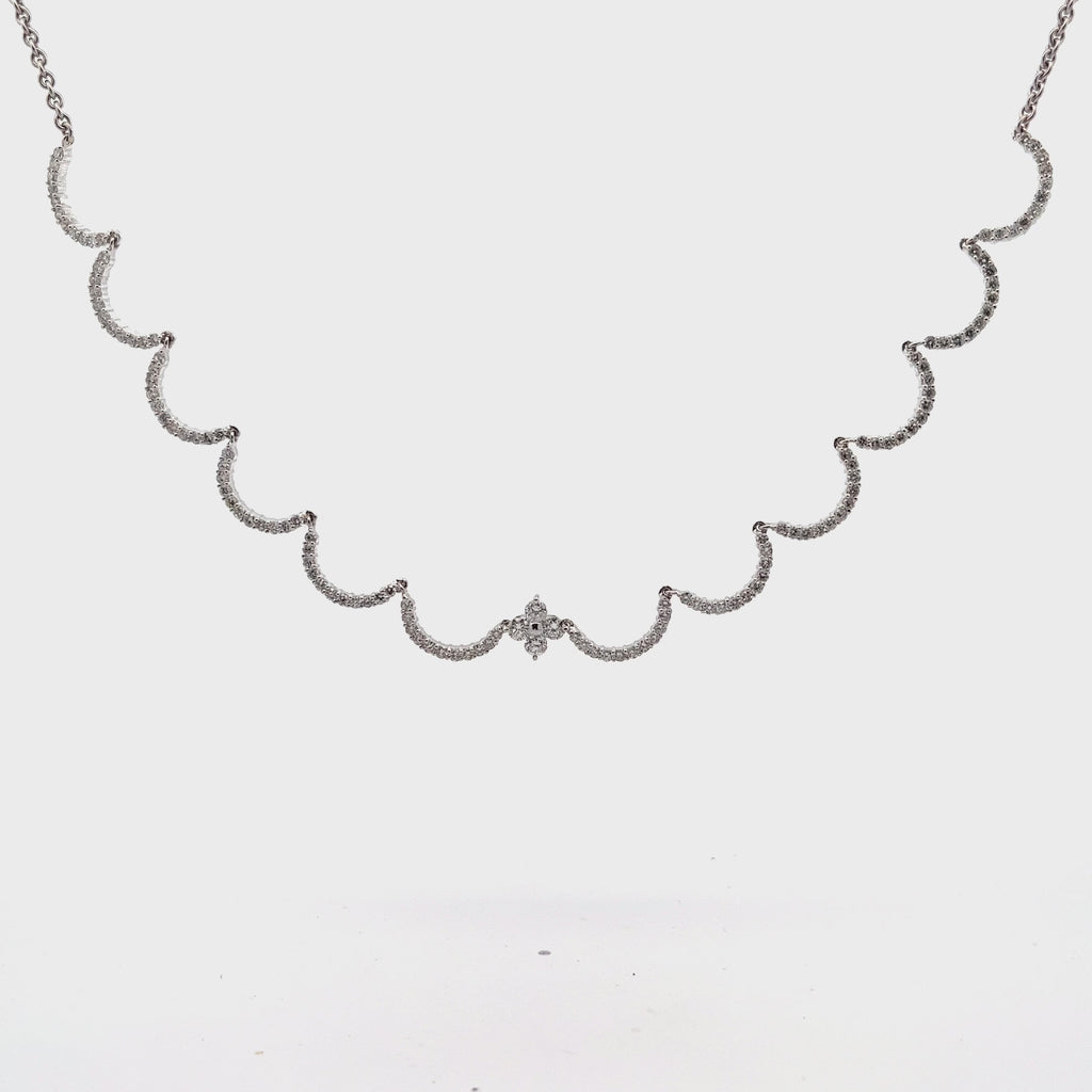 18K WHITE GOLD 1.50CT F VS2 DIAMOND SCALLOPED NECKLACE 9.4 GRAM