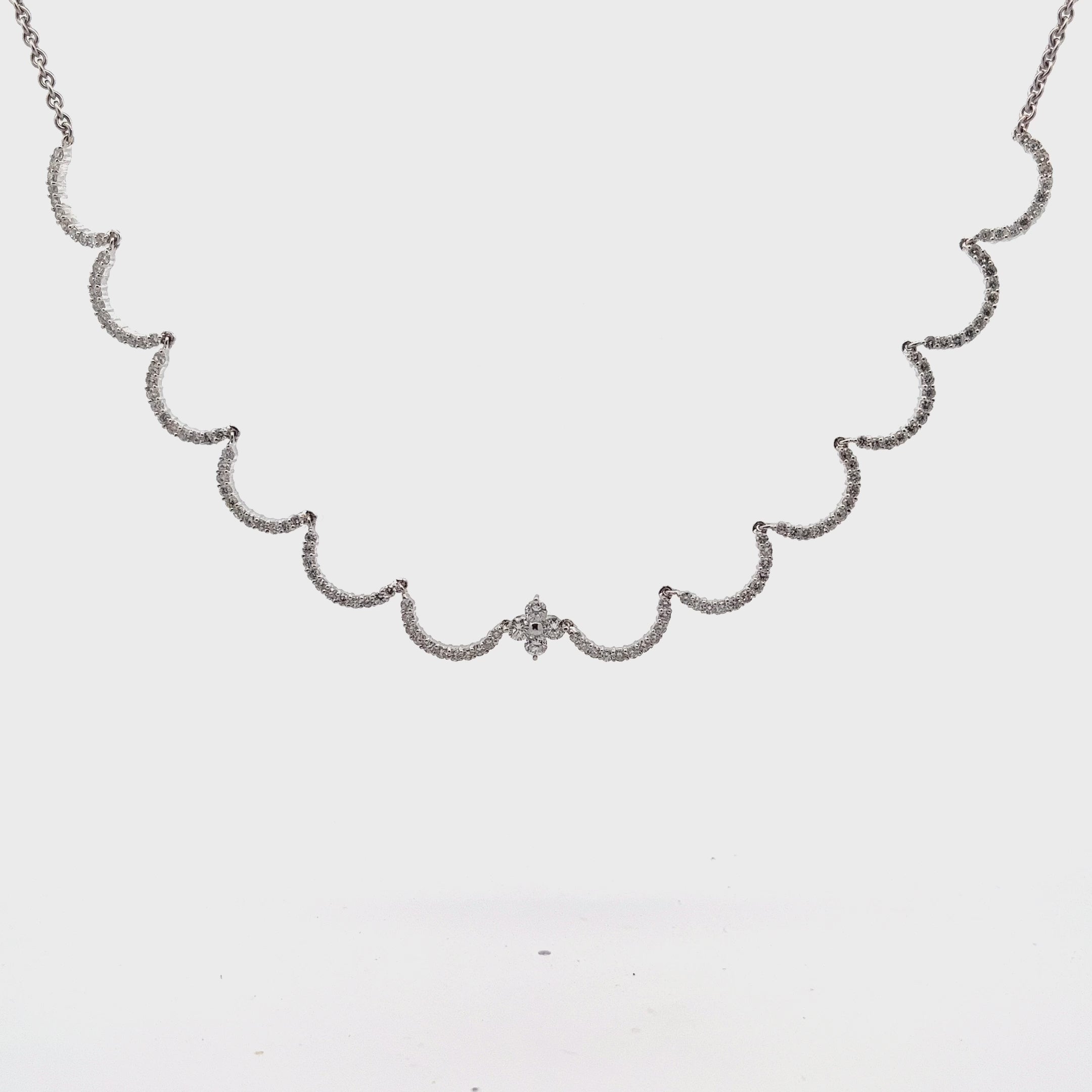 18K WHITE GOLD 1.50CT F VS2 DIAMOND SCALLOPED NECKLACE 9.4 GRAM