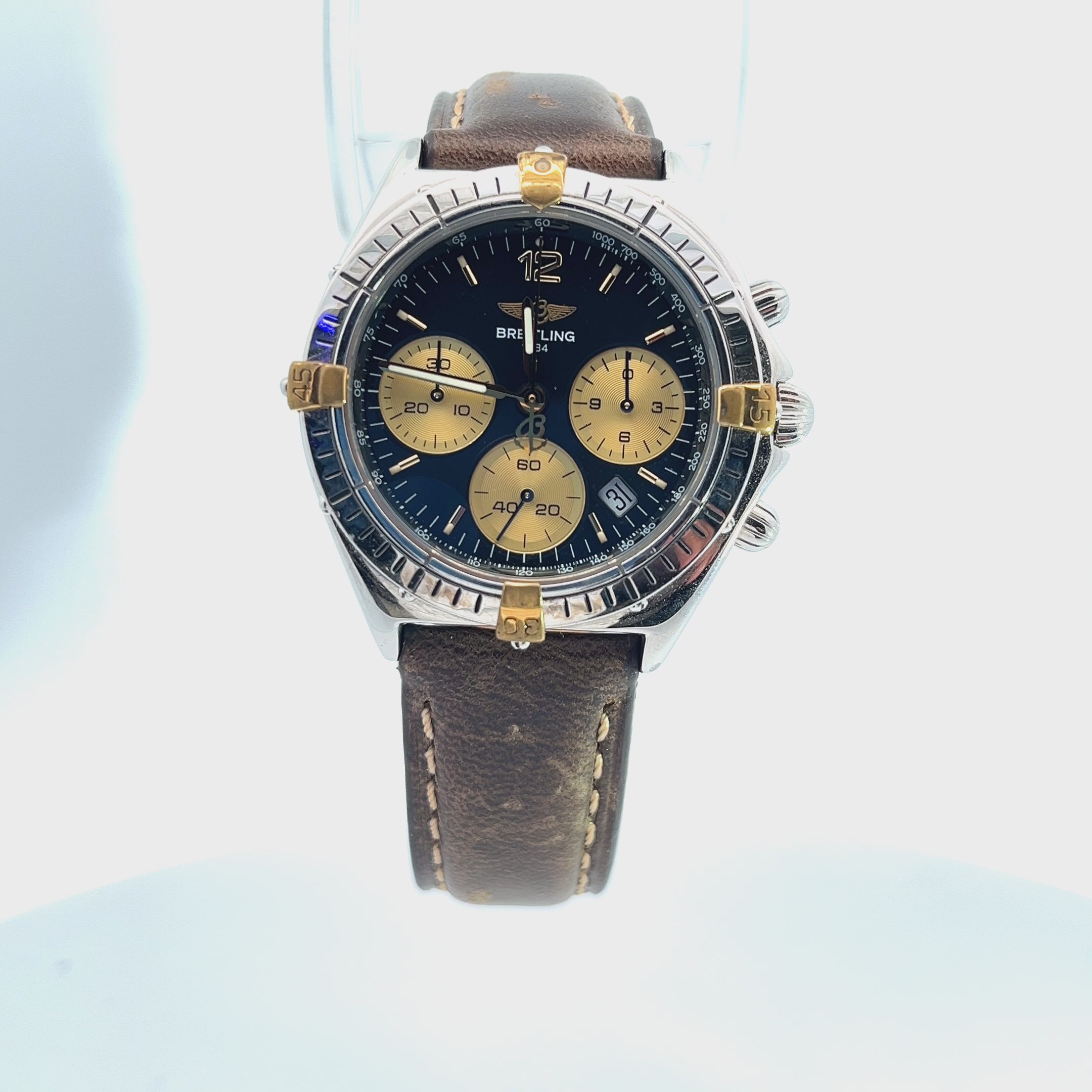 Breitling Suisse Chronographer 100M Quartz/Gold Steel /Brown Leather Strap Pre-Owed