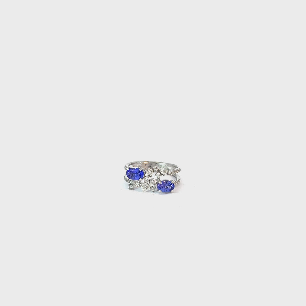 14k White Gold 1.50ct G SI1 Round Diamond and 1.00ct Oval Tanzanite Cocktail Ring