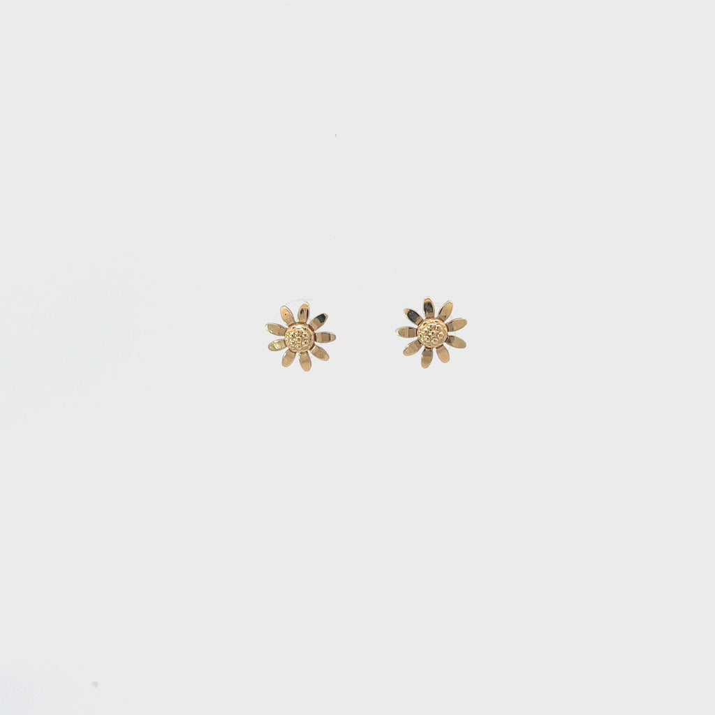 14k Yellow Gold Sunflower Stud Baby Earrings