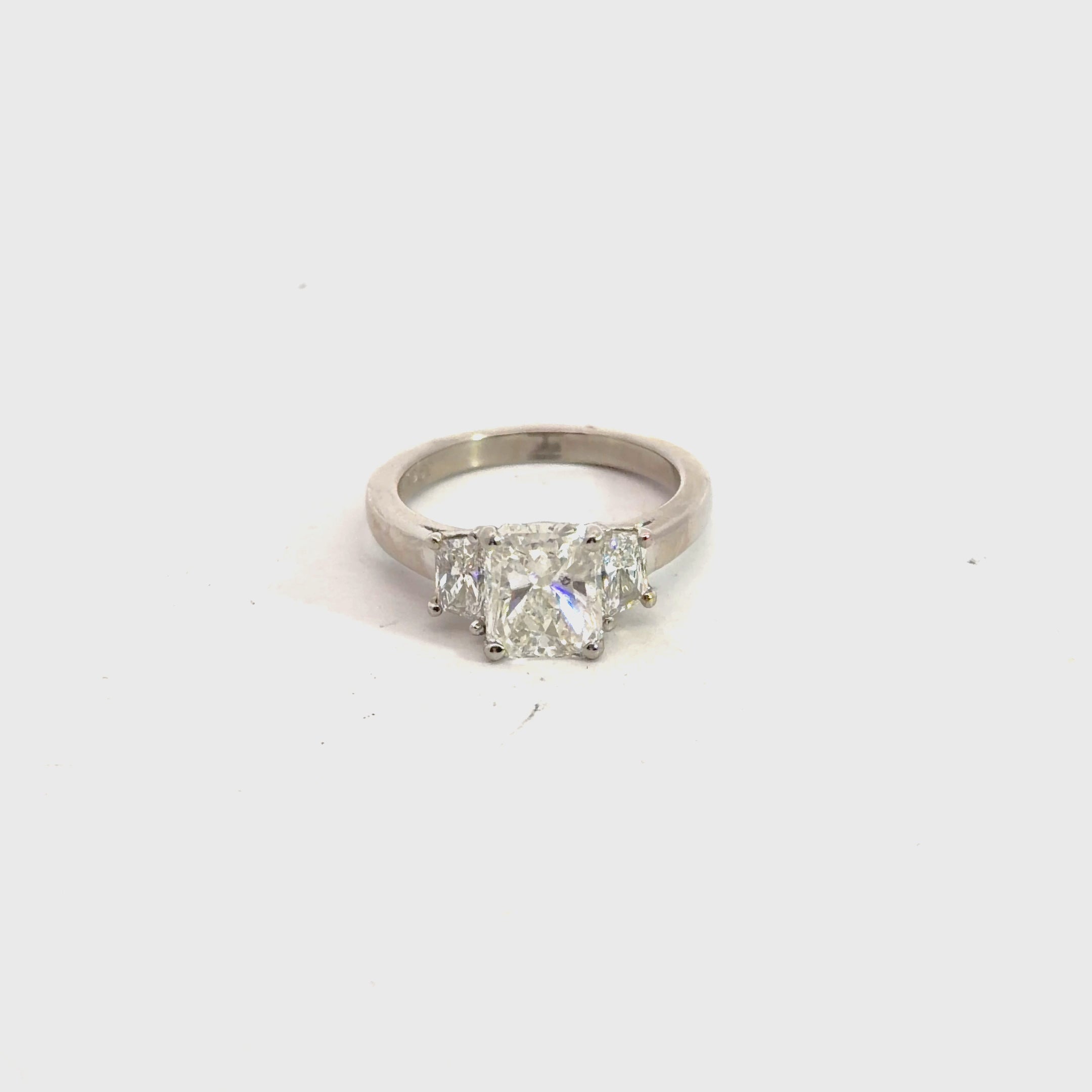 Platinum 1.52ct F SI2 Diamond Radiant/ .75ct  F SI2 (2) Trapezoid Diamond Engagement / Anniversary Ring Certified By E.G.L #2401749330