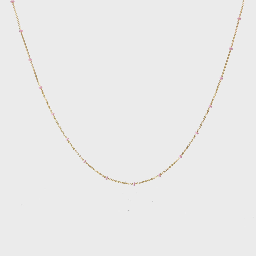 14k Yellow Gold Pink Enamel Beaded Necklace 2.7 gram