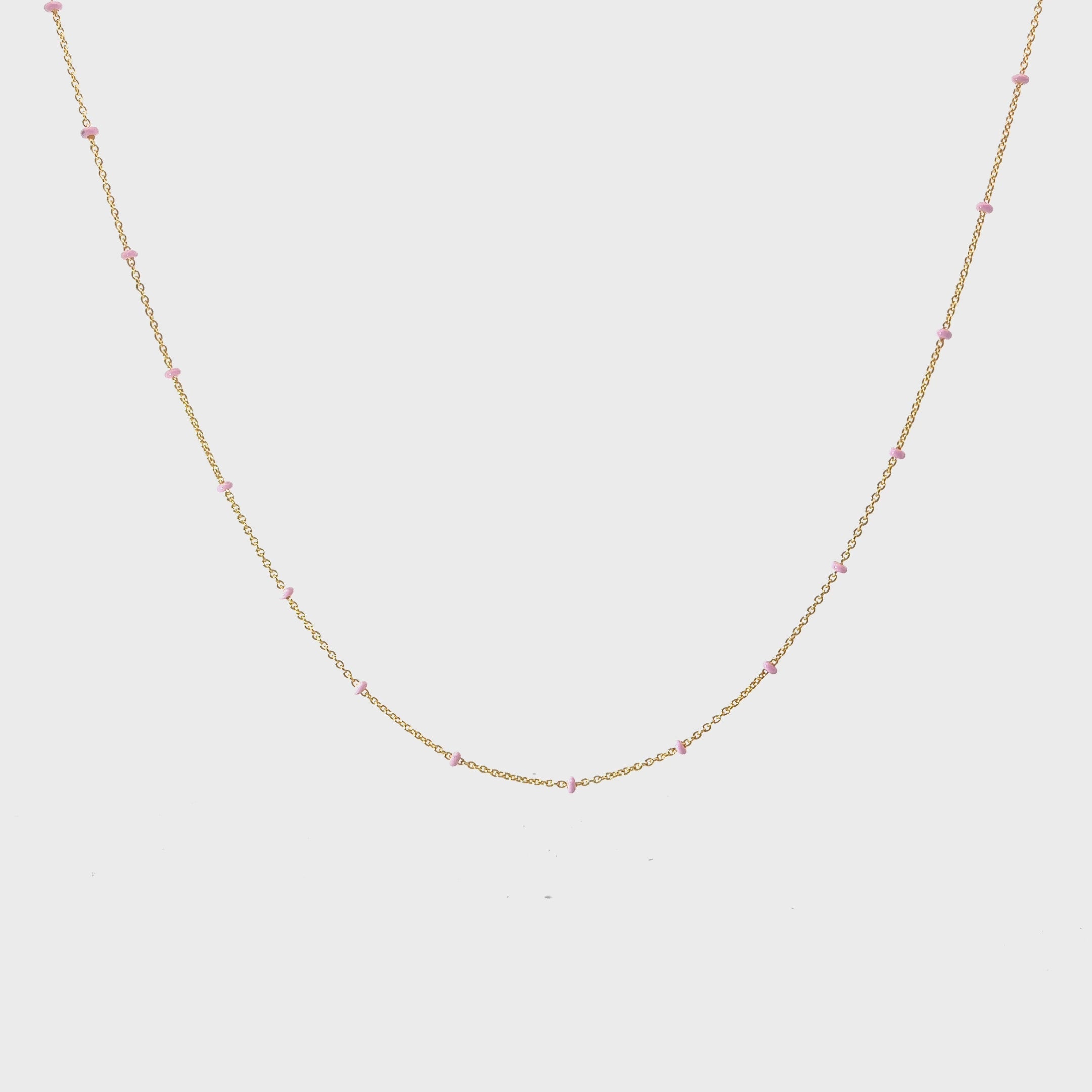 14k Yellow Gold Pink Enamel Beaded Necklace 2.7 gram