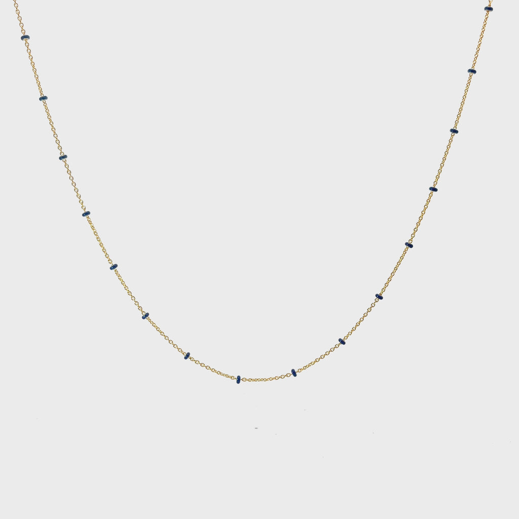 14k Yellow Gold Navy Enamel Beaded Necklace 2.8 gram