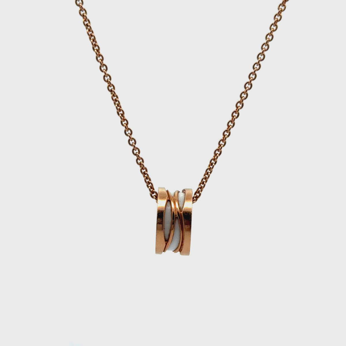 Pre-Loved 18k Rose Gold / White Ceramic Bvlgari B. Zero 1 Necklace 11.50 gram 18"inch / Box and Paper