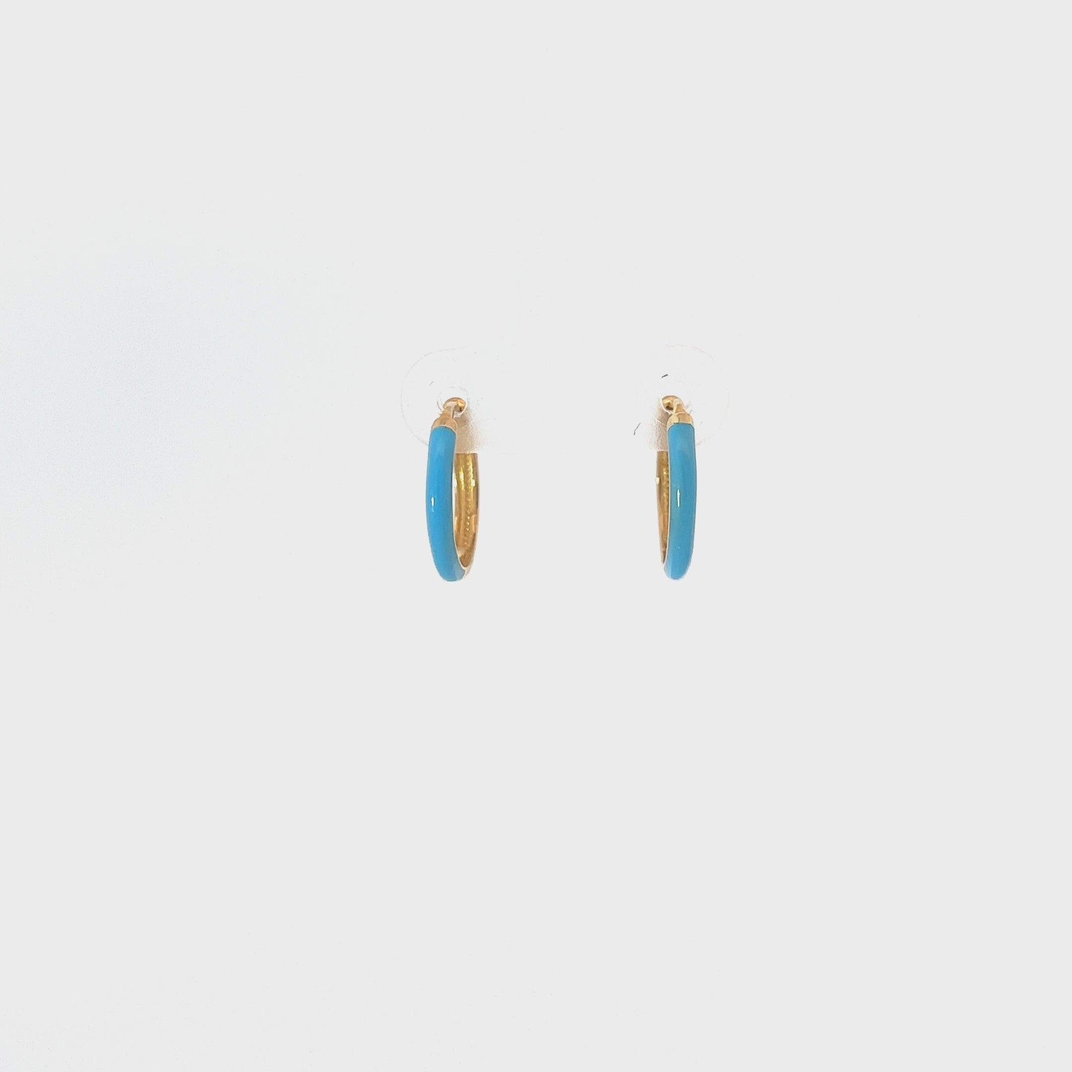 14k Yellow Gold Turquoise Enamel Hoop Earrings