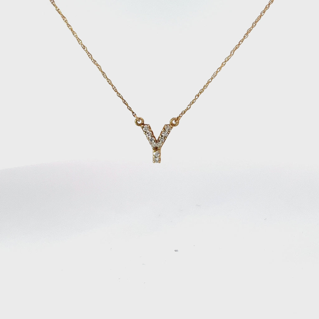 14k Yellow Gold .25ct G SI1 Round Diamond Letter Y Necklace