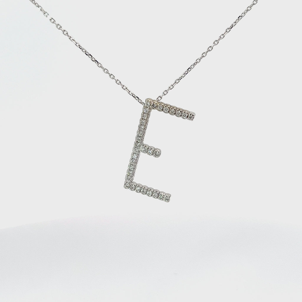14k White Gold .35ct G SI1 Round Diamond Initial E Pendant