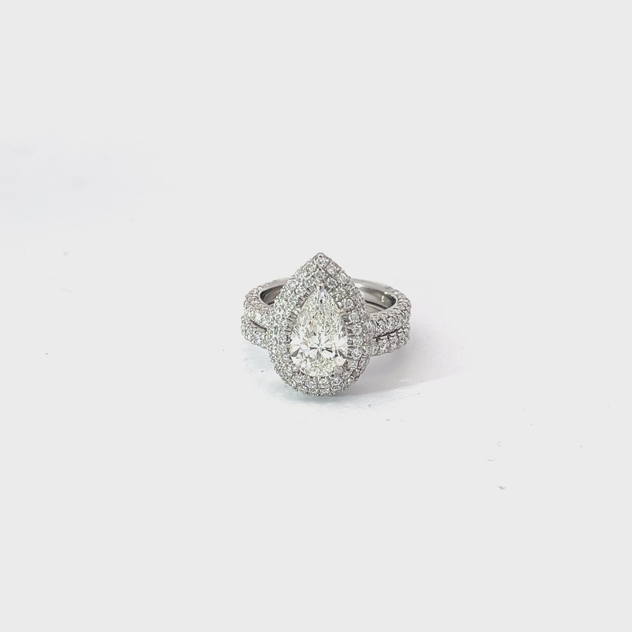 Platinum 1.53ct H VS2 Pear Shape Diamond/2.00ct E VS2 Micro Double Halo and Matching Wedding Bands Certified By GIA #6291807197