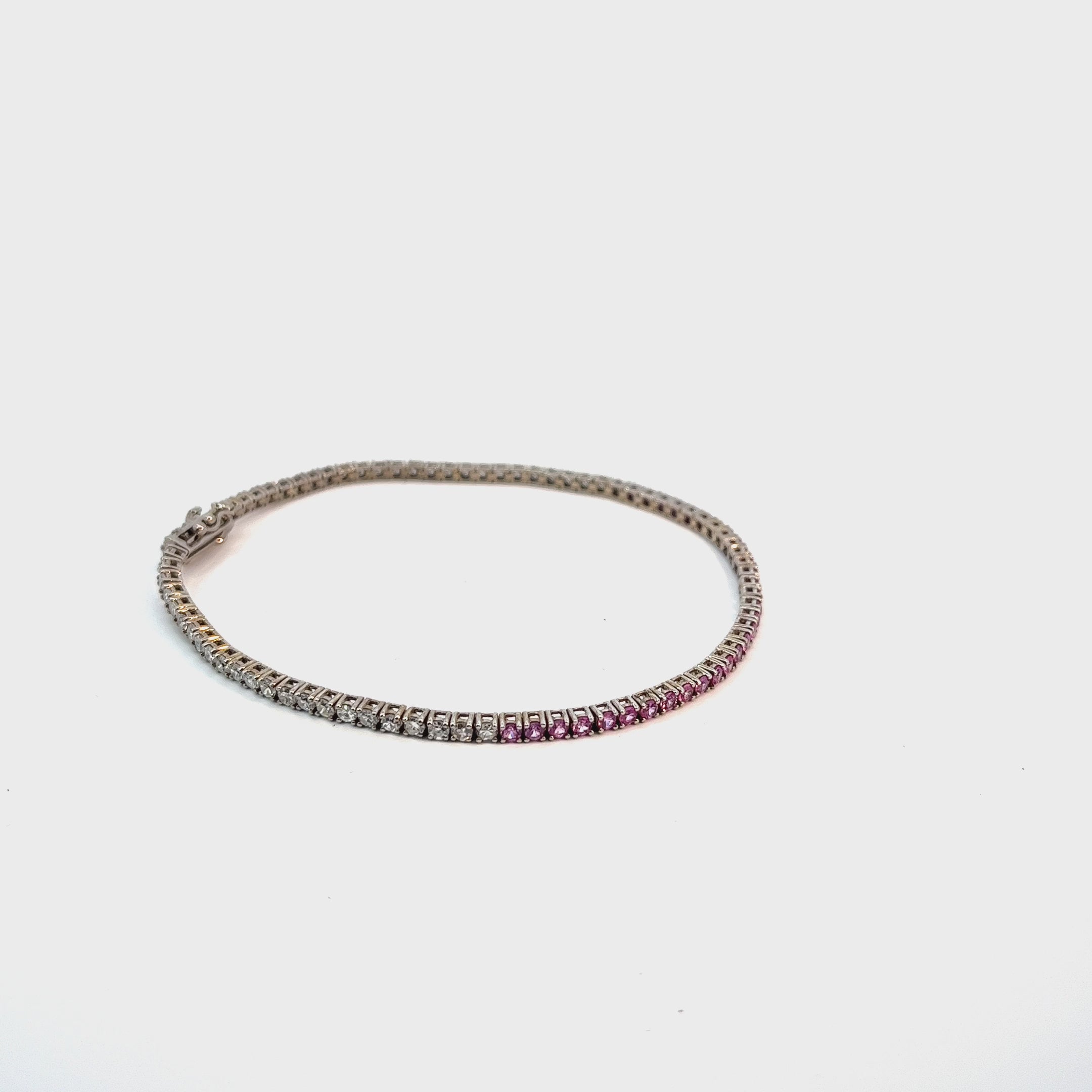 14k White Gold 3.00ct G VS2 Round Diamond and 1.80ct Round Pink Sapphire Tennis Bracelet
