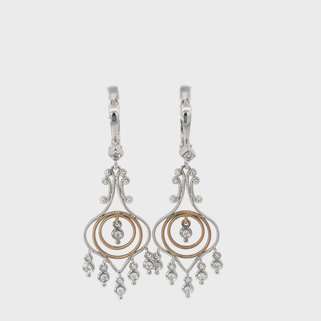 18k Two Toned .50ct F VS2 Round Diamond Chandelier Earrings