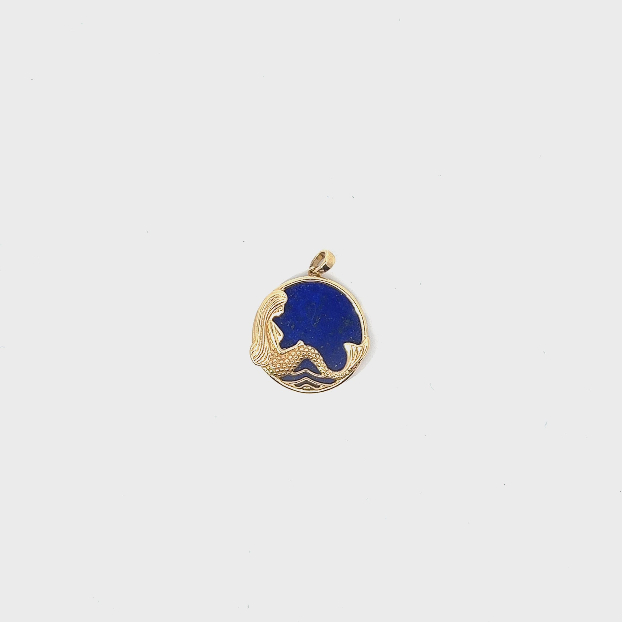 14k Yellow Gold Lapis Mermaid Charm 22mm 4.8 gram