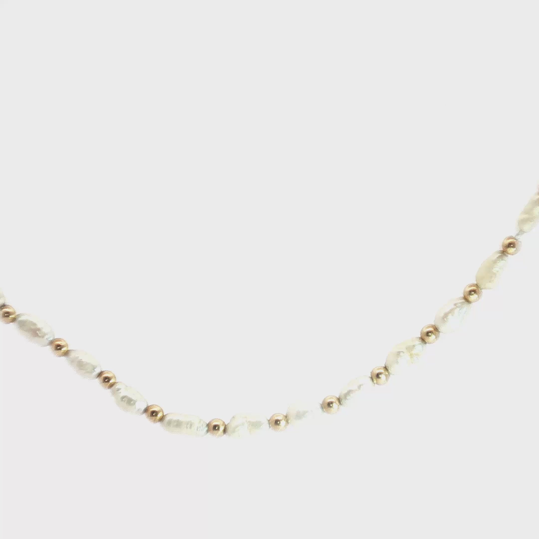 14k Yellow Gold Freshwater Cultured Pearl /Gold Bead Necklace 18"inch