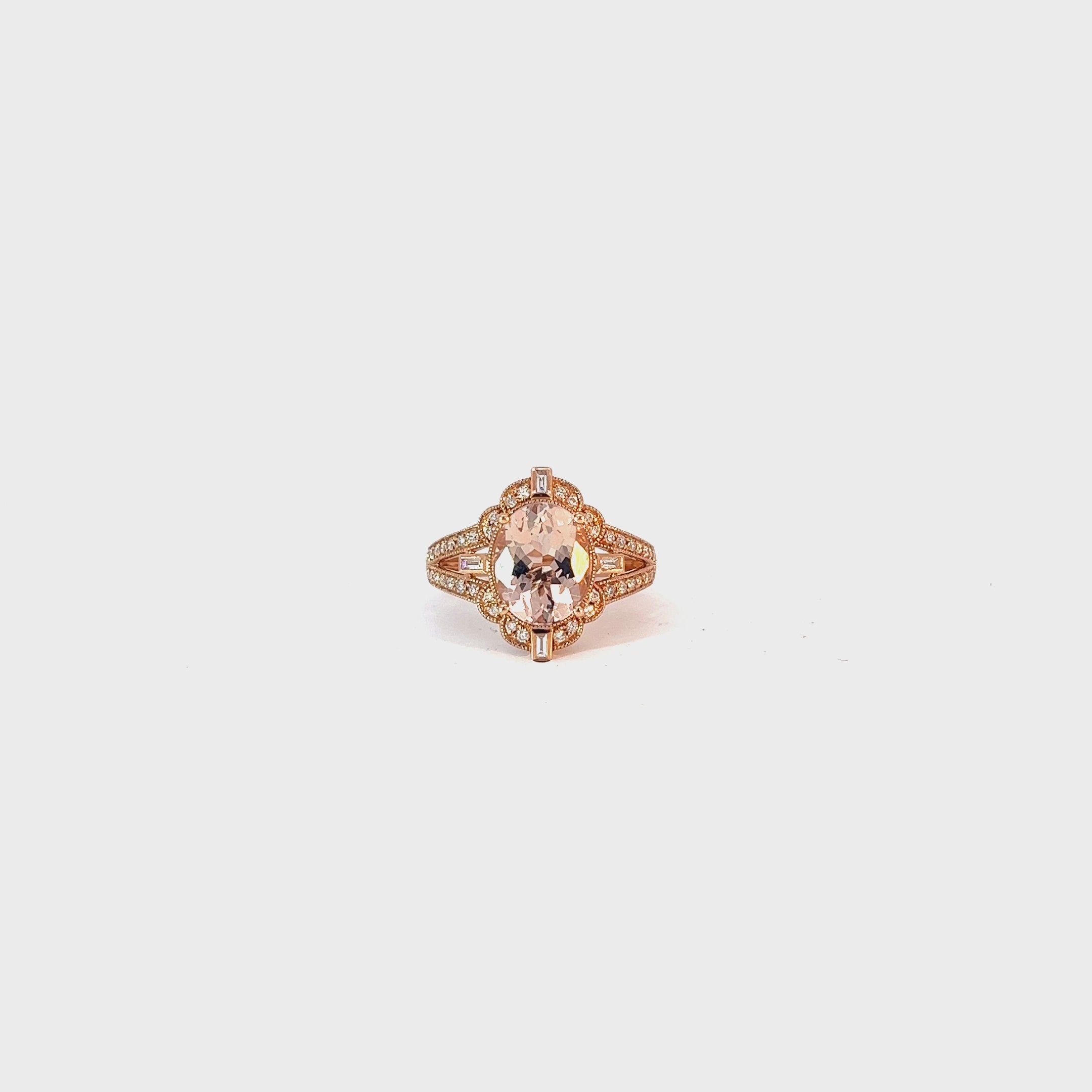 14k Rose Gold 2.00ct Oval Shape Morganite/ .25ct F VS2 Round Diamond Ring by Effy