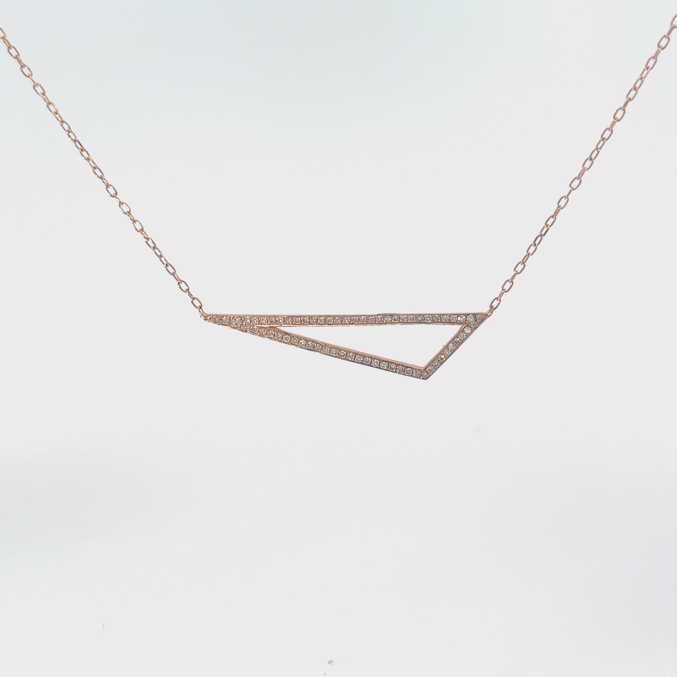 Ladies 14k Rose Gold Diamond Triangle Necklace