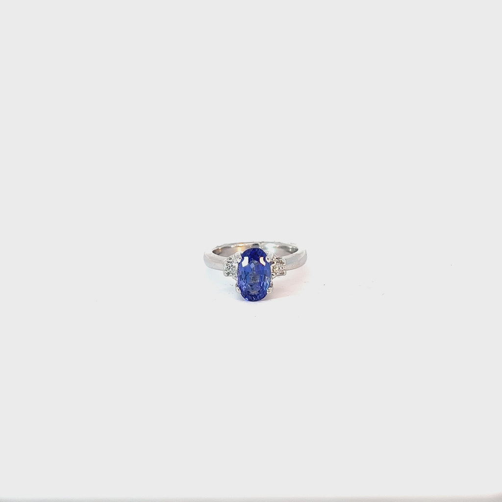 14k White Gold 2.50ct Oval Tanzanite and .10ct F VS2 Round Diamond Ring