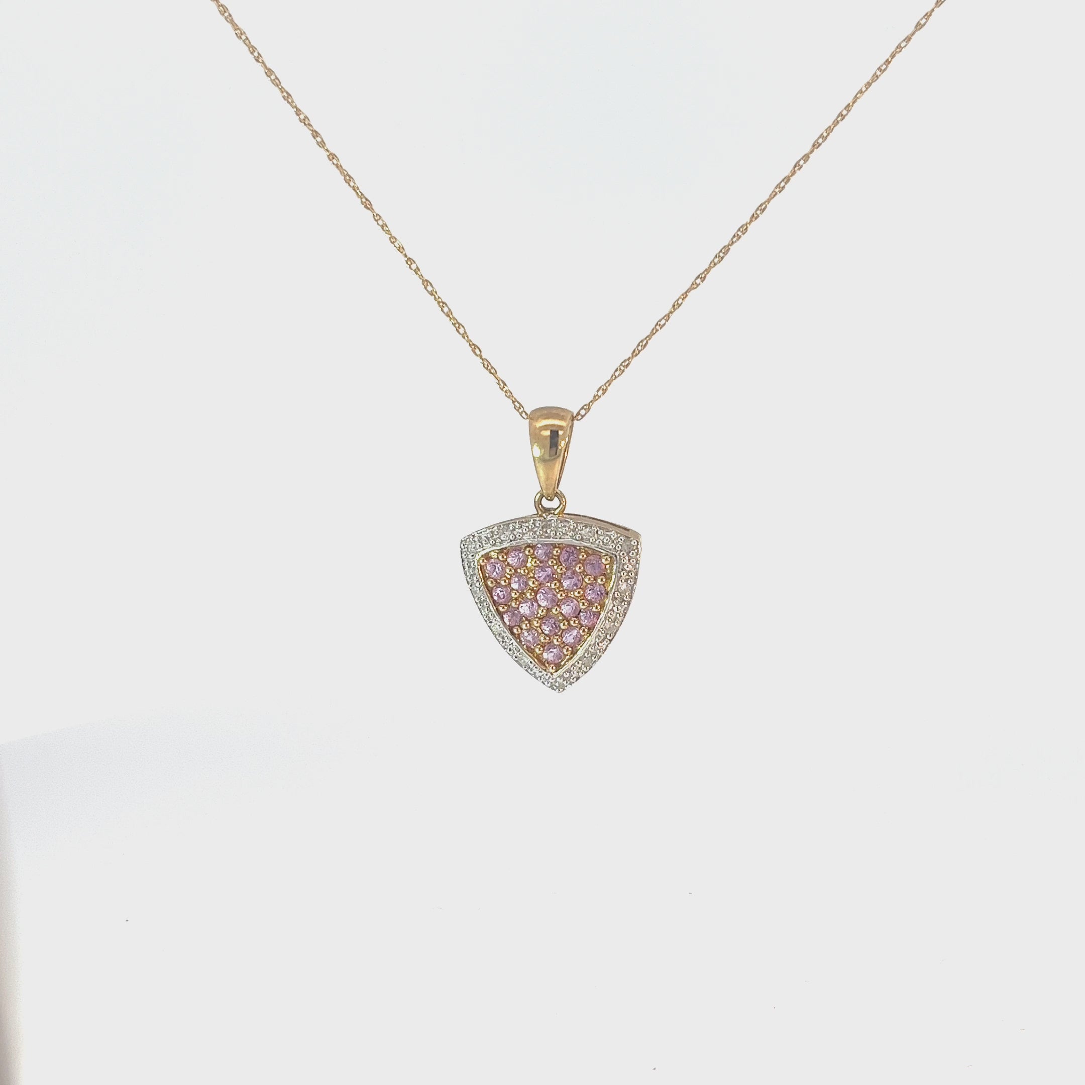 Ladies 10k yellow gold Pink sapphire necklace
