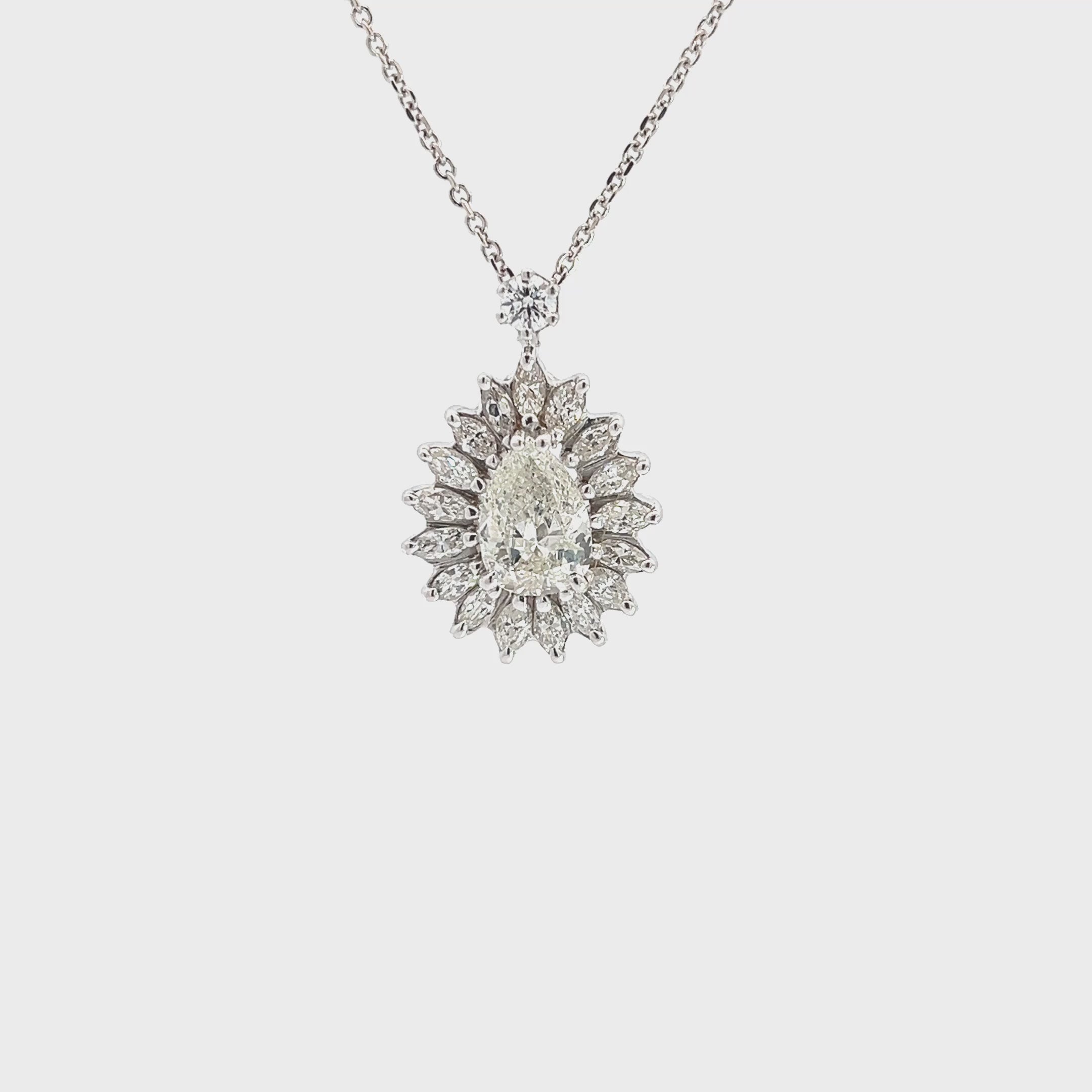 18k White Gold .89ct I SI1  Pear Shape Diamond /.63ct I SI1 Marquise Diamond Pendant