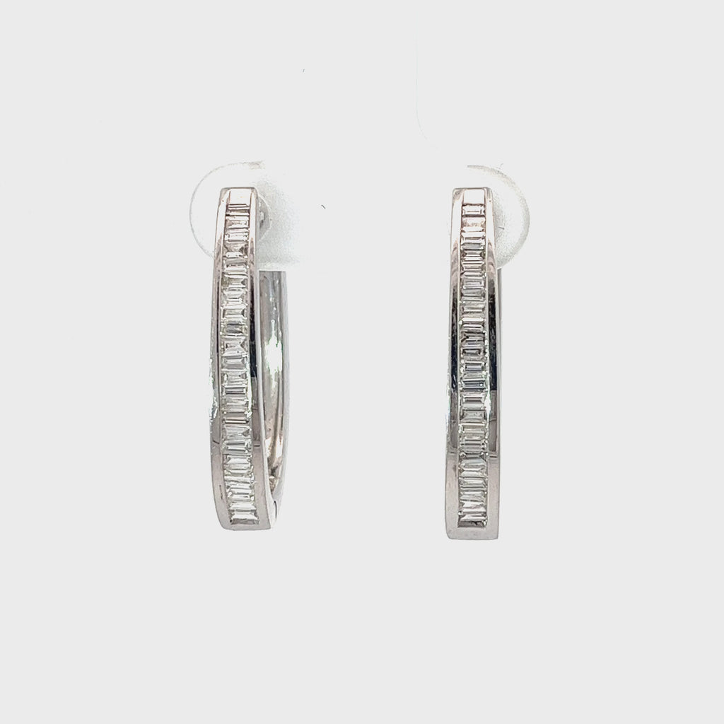 14k White Gold 1.30ct G VS2 Baguette Diamond Hoop Earrings