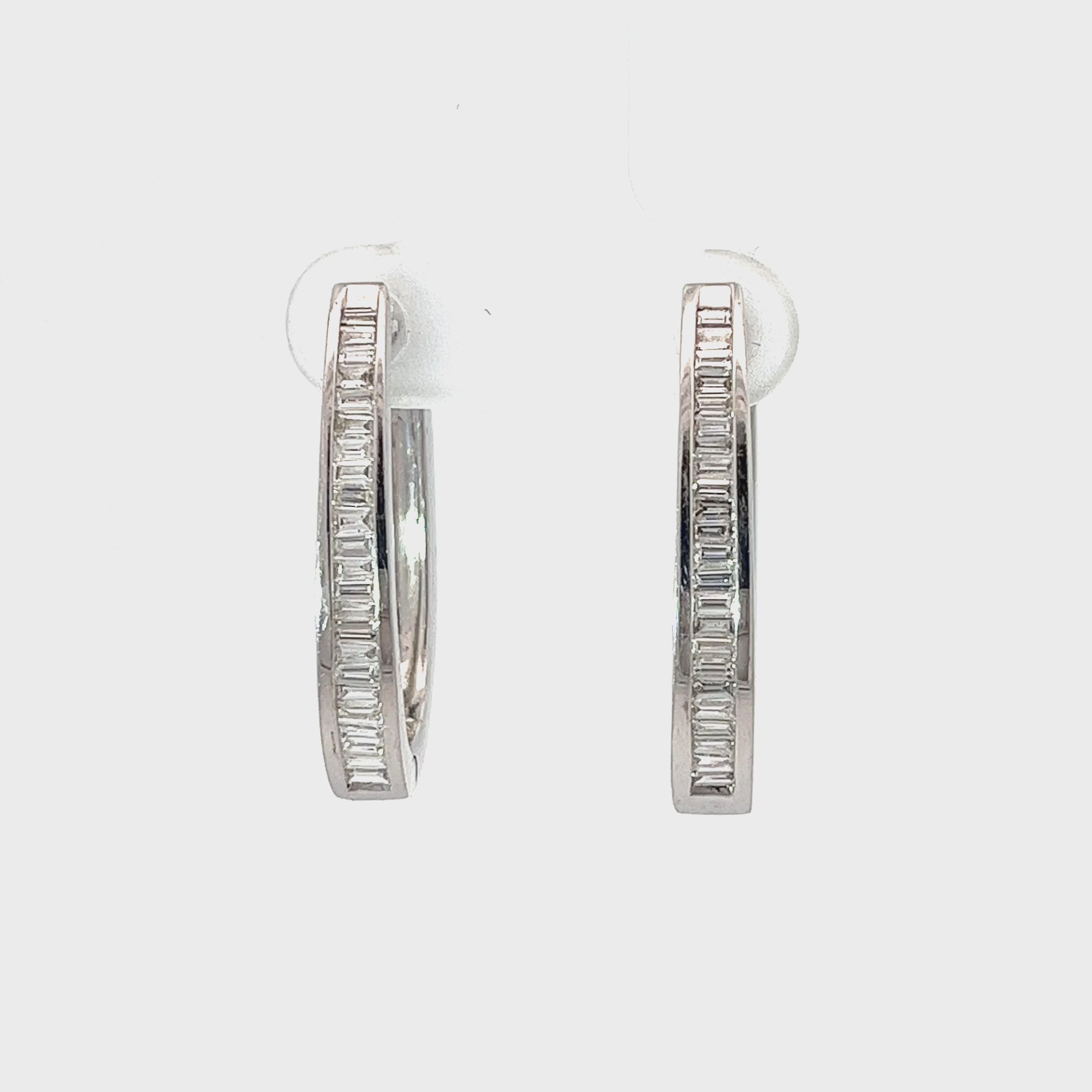 14k White Gold 1.30ct G VS2 Baguette Diamond Hoop Earrings