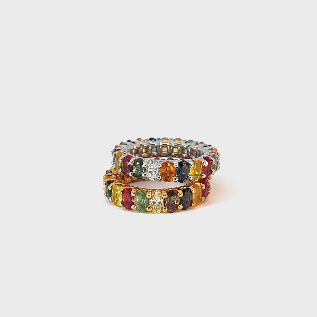 14k Yellow and White Gold 6.20ct Multi Colored Sapphire Eternity Bands